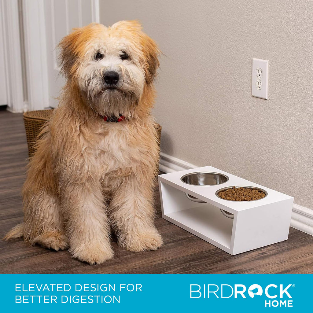 White Double Raised Pet Feeder with Stainless Steel Bowls F887518
