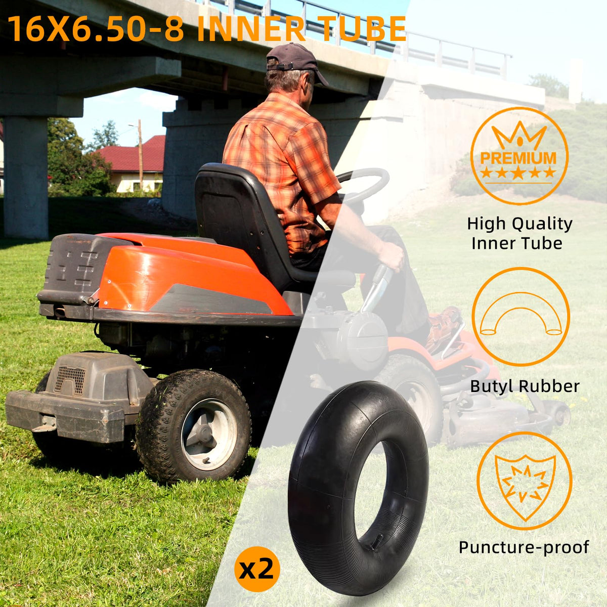 2 Pack 16x6.50-8/7.50-8 Lawn Mower Tire Inner Tubes with TR-13 Straight Valve Stem P891649
