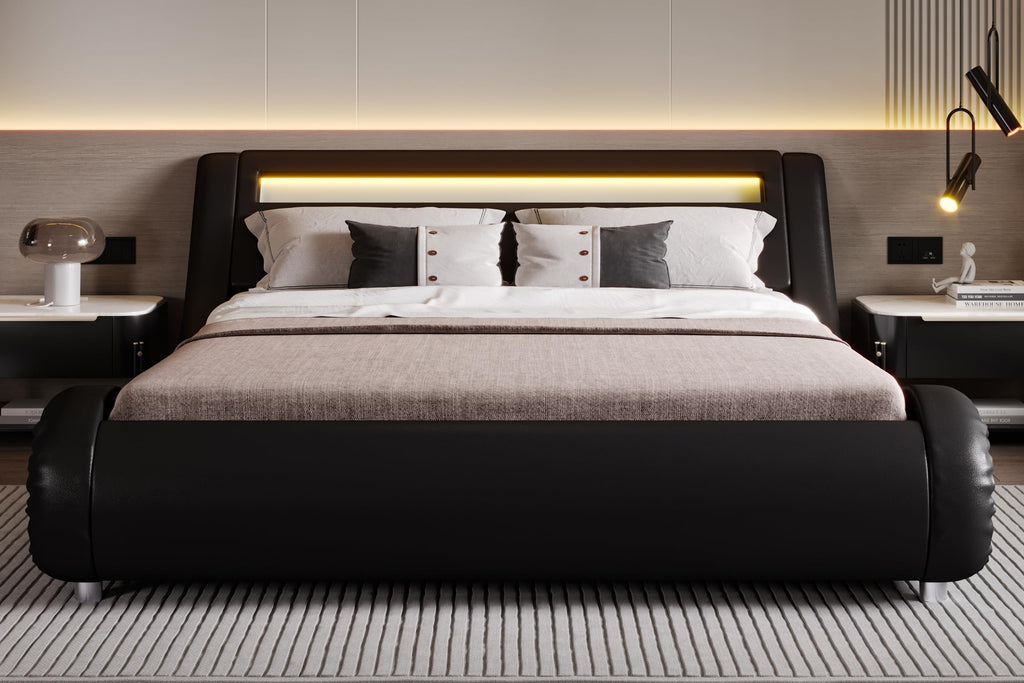 Full Size Bed Frame with Upholstered LED Headboard P186