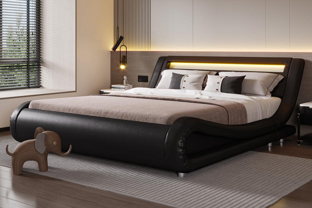 Full Size Bed Frame with Upholstered LED Headboard P186