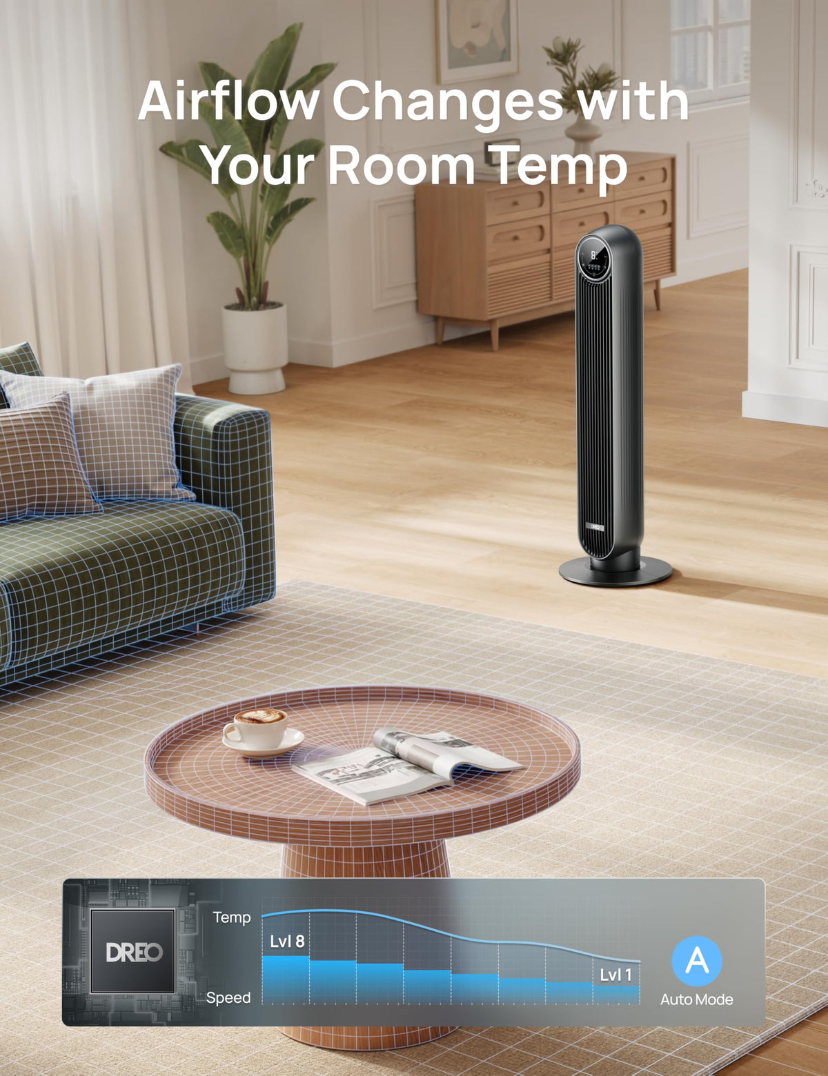 Ultra Quiet Tower Fan, 8 Speeds Z84579