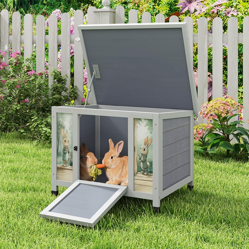 24 Inch Weatherproof Wooden Rabbit Hutch with Non-Slip Ramp I767