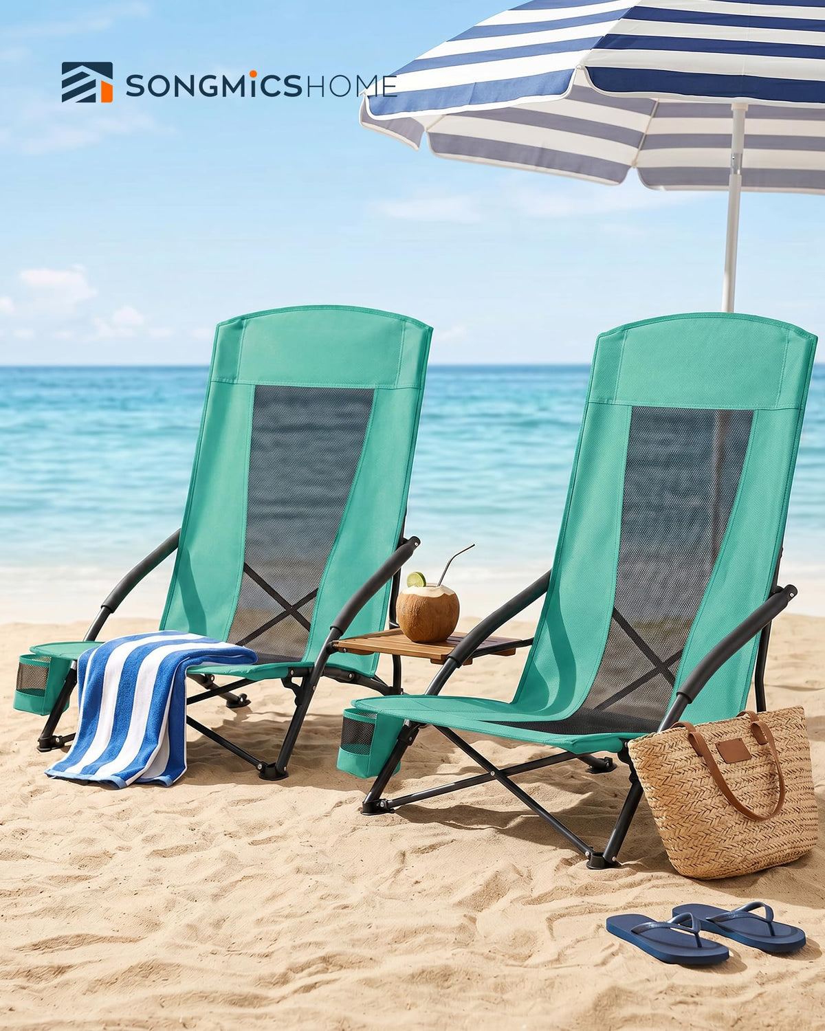Portable Folding Camping Chair with Cup Holder, Set of 2, Green J4189