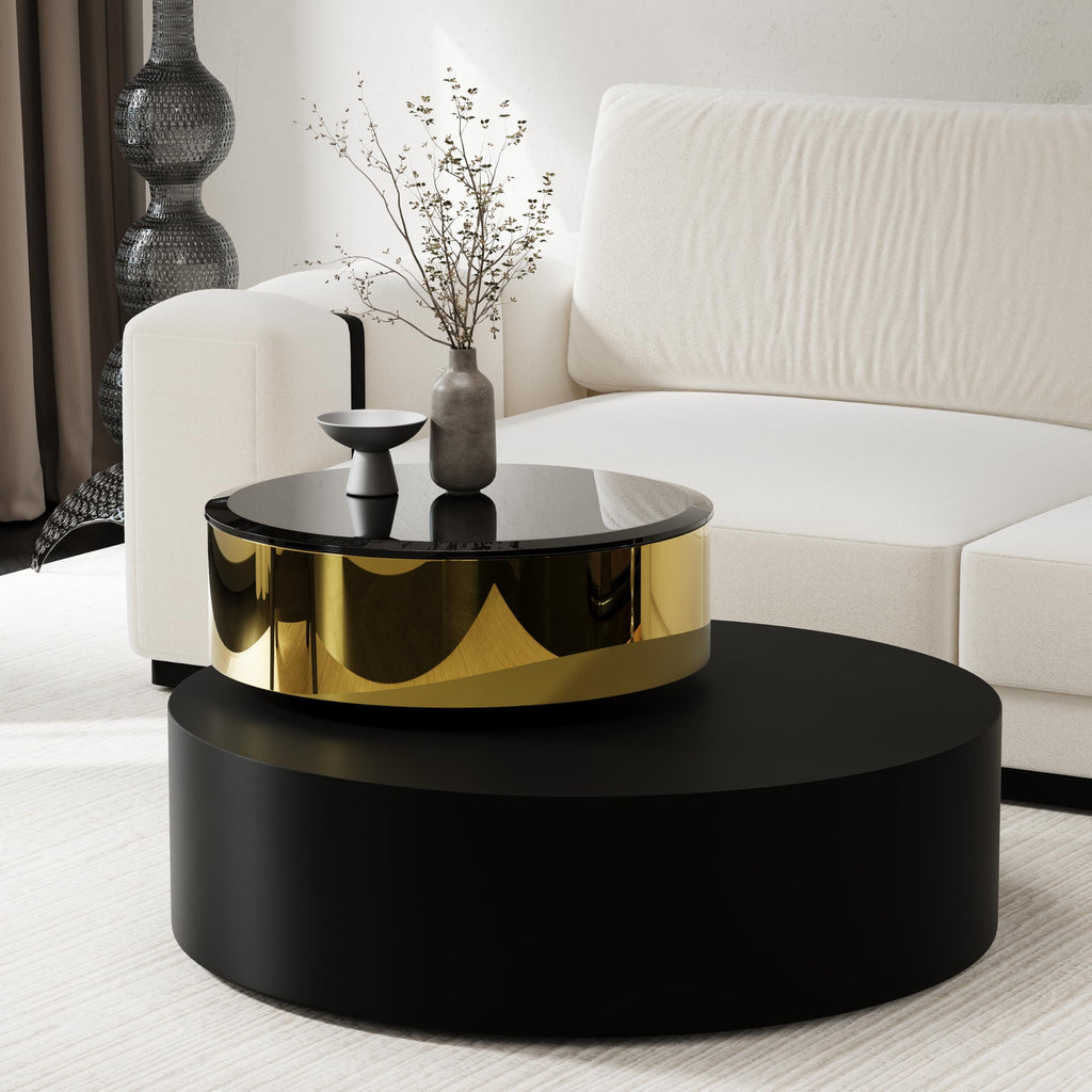 Round Rotating Coffee Table with Tempered Glass Top Y99977