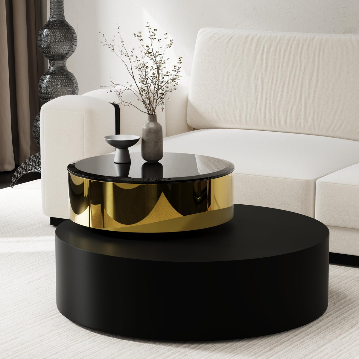 Round Rotating Coffee Table with Tempered Glass Top Y99977