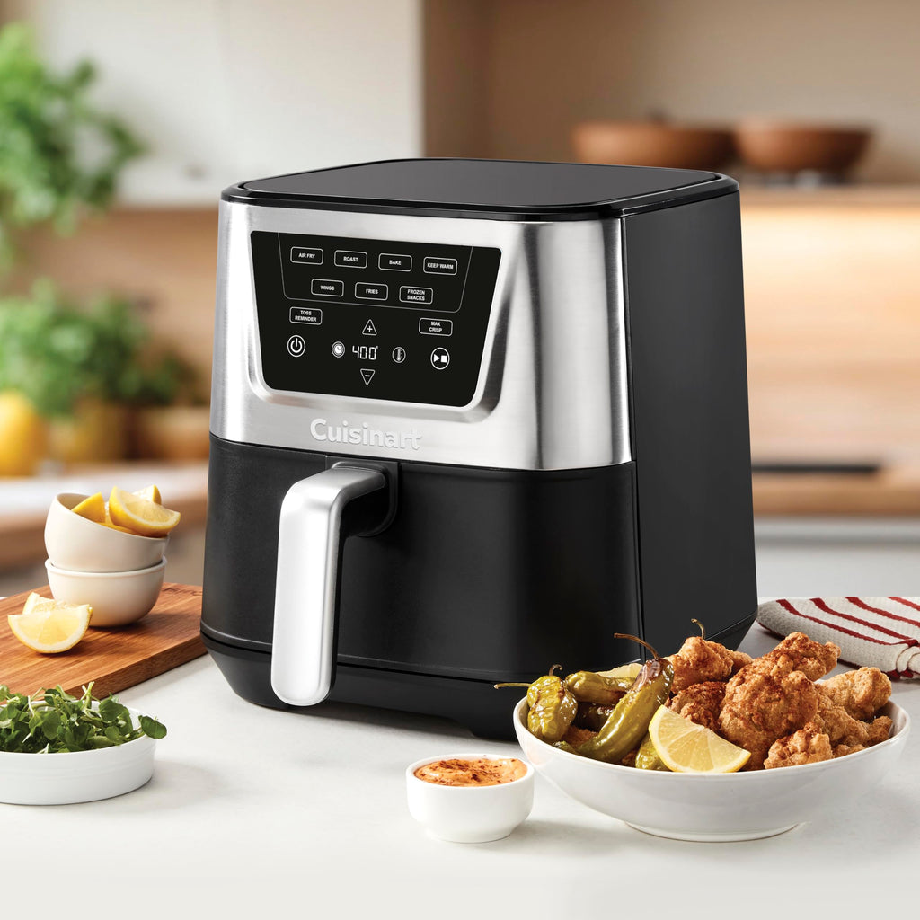 6-Quart Air Fryer with 4 Cooking Functions, Black & Stainless Steel B90911
