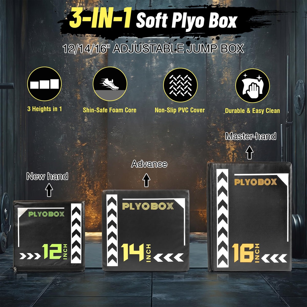 3-in-1 Foam Plyometric Jump Box with Non-Slip PVC Cover O57444