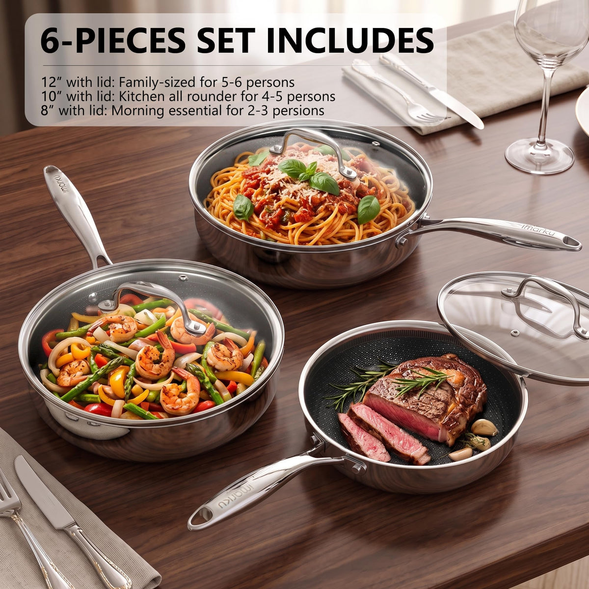 8, 10 and 12-Inch Non Stick Ceramic Frying Pans with Lids X999