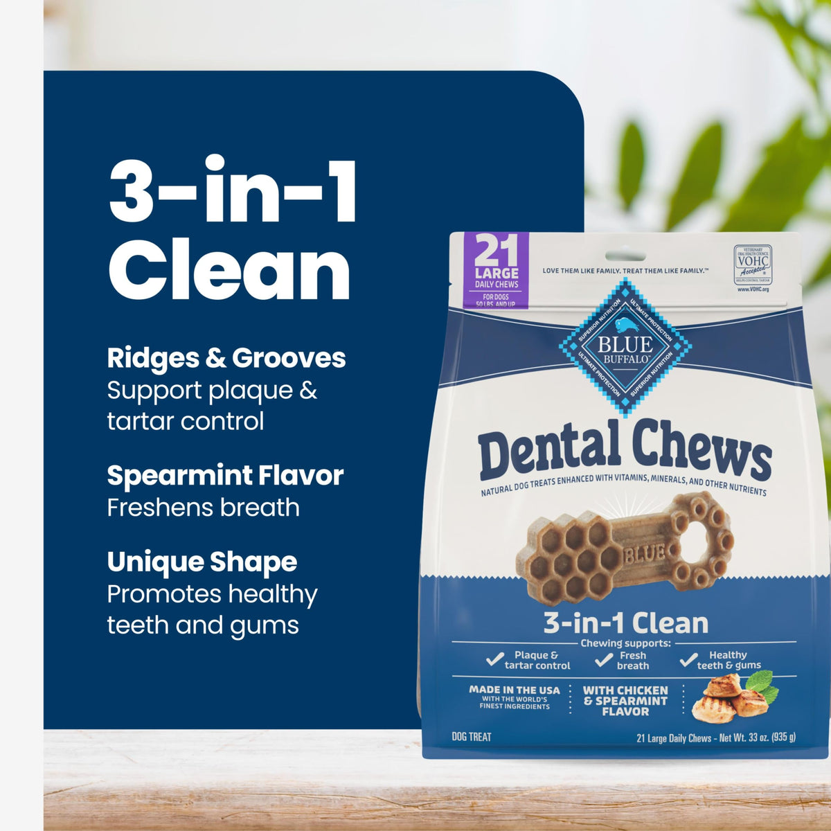 Chicken & Spearmint Large Dental Chews, 33 oz, 21 ct L1408