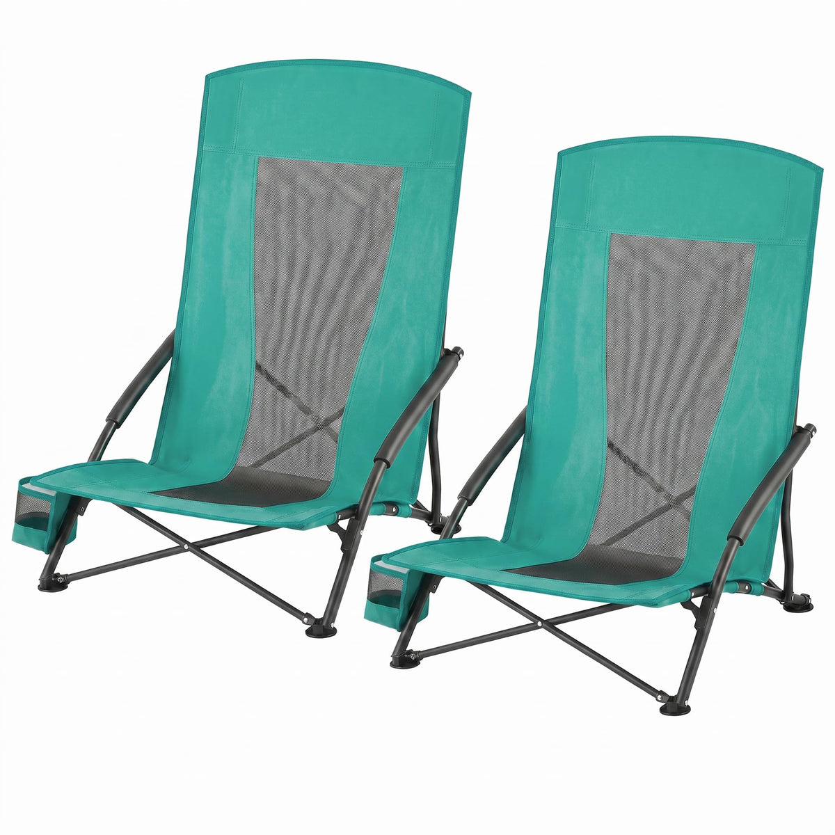 Portable Folding Camping Chair with Cup Holder, Set of 2, Green J4189