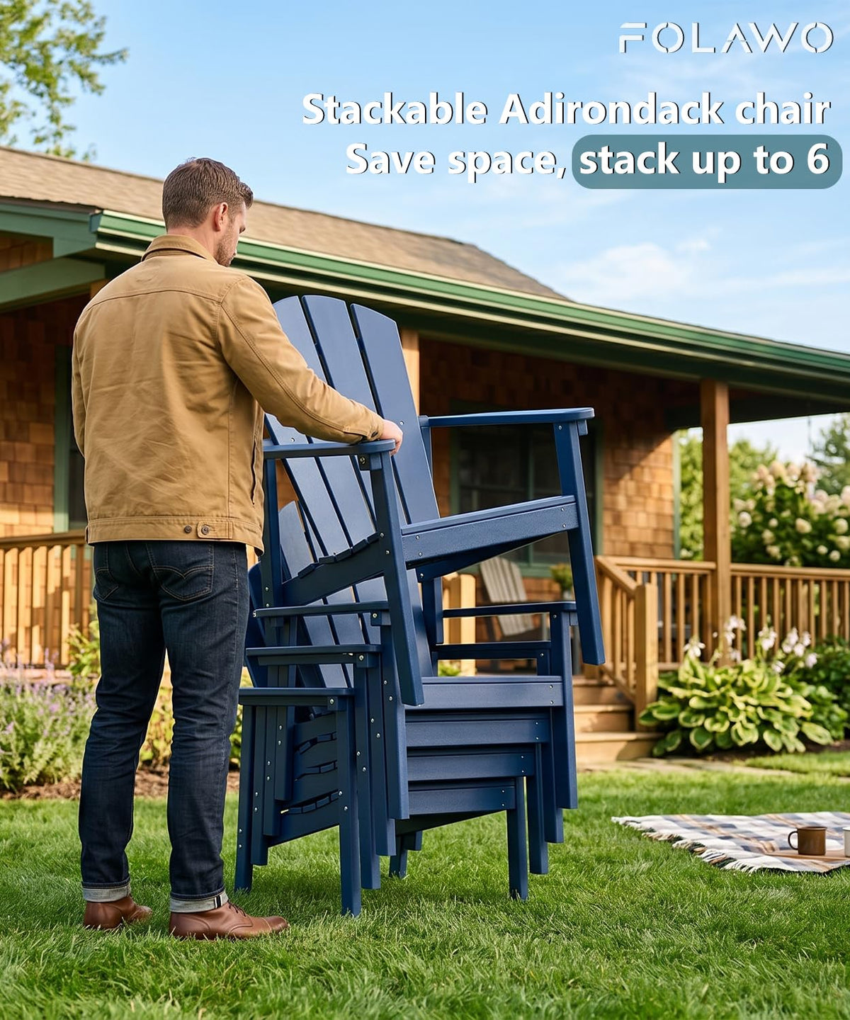 Navy Blue HDPE Adirondack Chair Set of 8 Y927