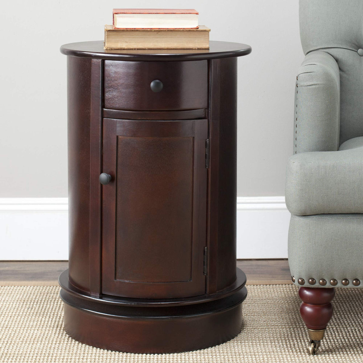 26" Dark Cherry Swivel Storage Accent Table T70581