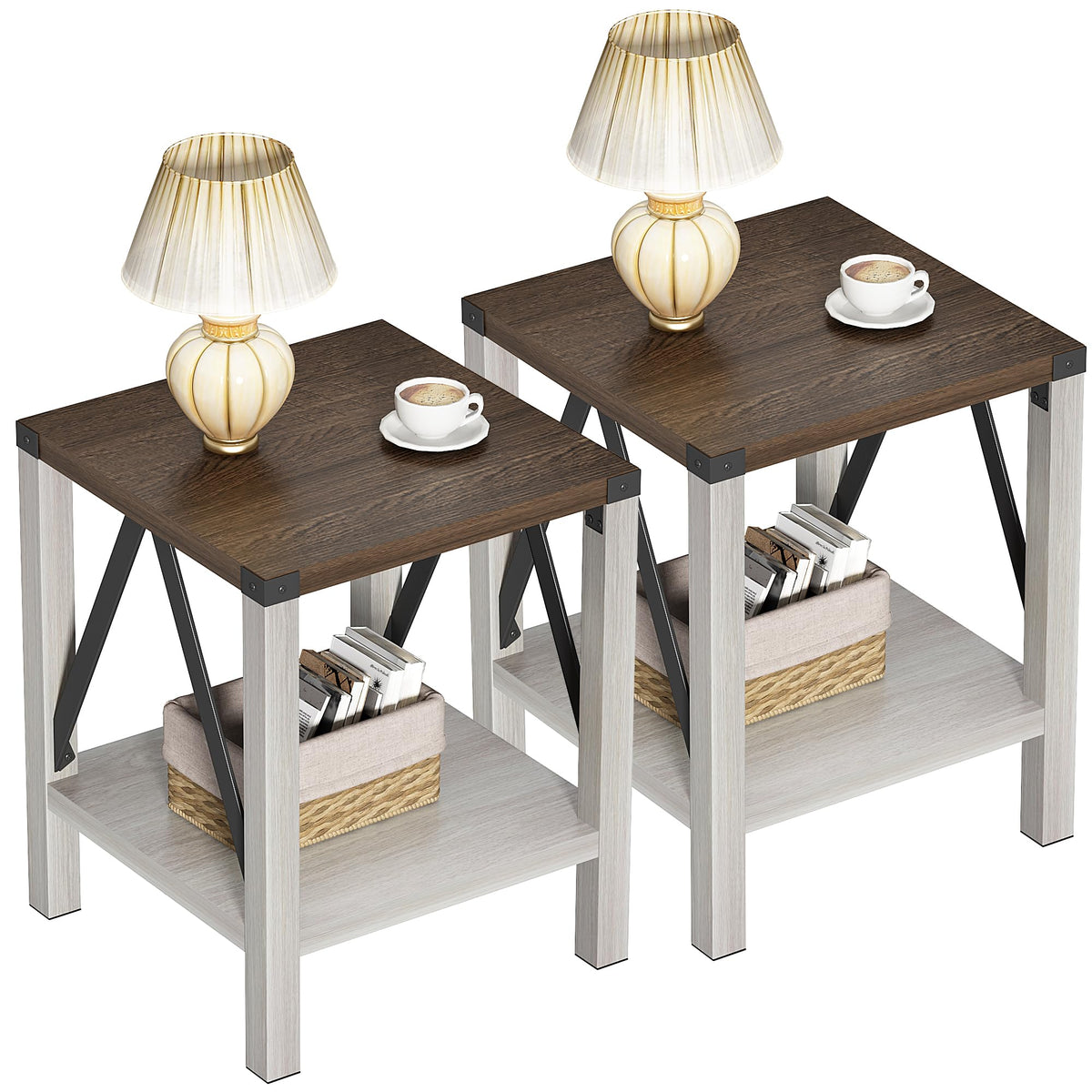End Table Set of 2 with Storage Shelf R8018