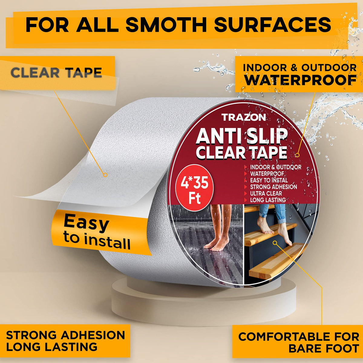 Clear Heavy Duty Anti Slip Tape 4In*35Ft K5768