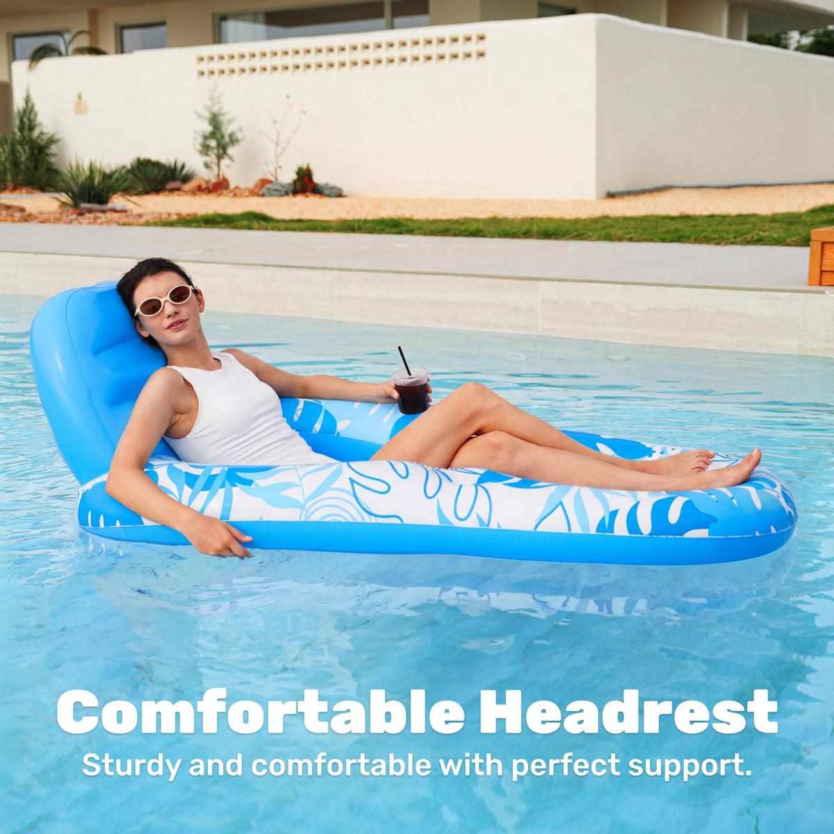 Inflatable Pool Float Lounger with Cup Holders Y524969