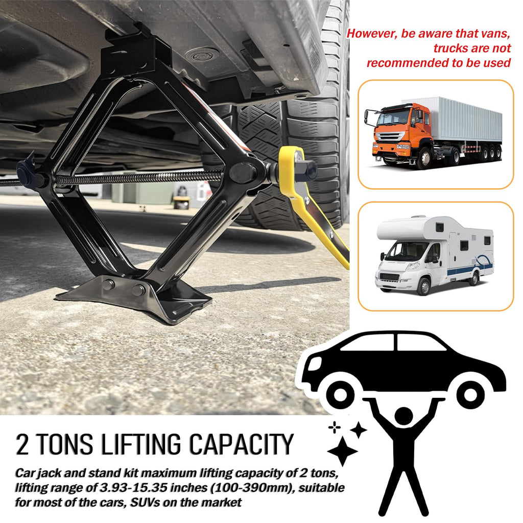 2 Ton Portable Scissor Jacks Set with Lug Wrench M4382