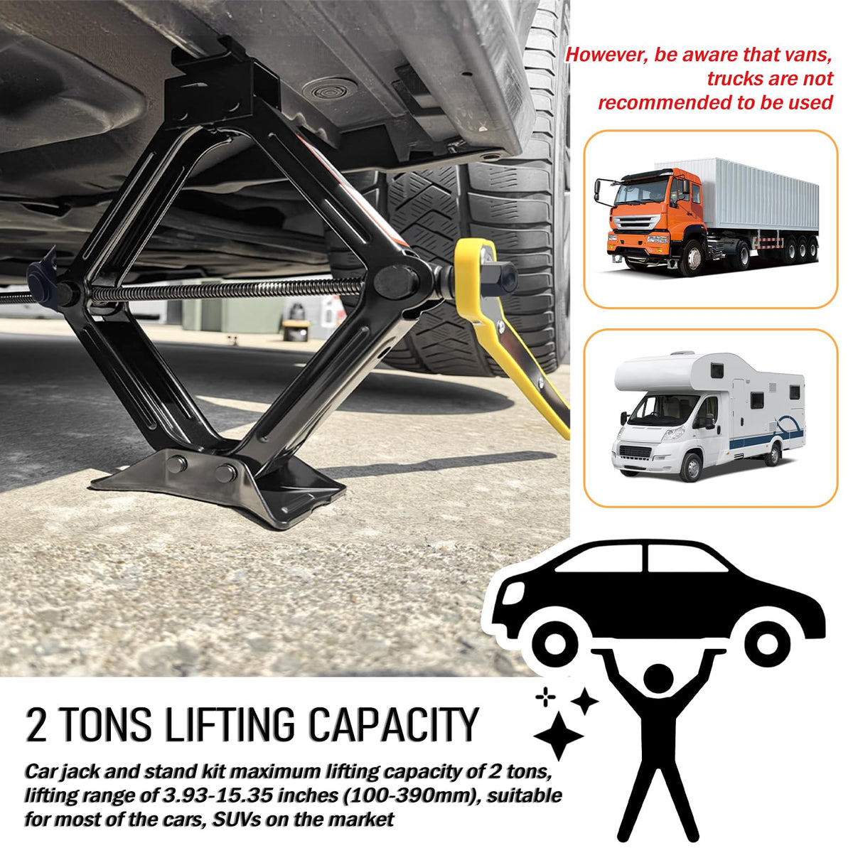 2 Ton Portable Scissor Jacks Set with Lug Wrench M4382