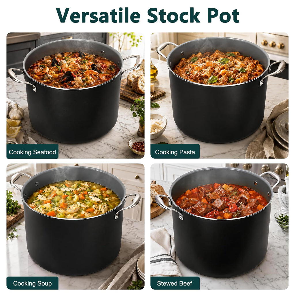 16QT Nonstick Ceramic Stock Pot with Tempered Glass Lid B2542