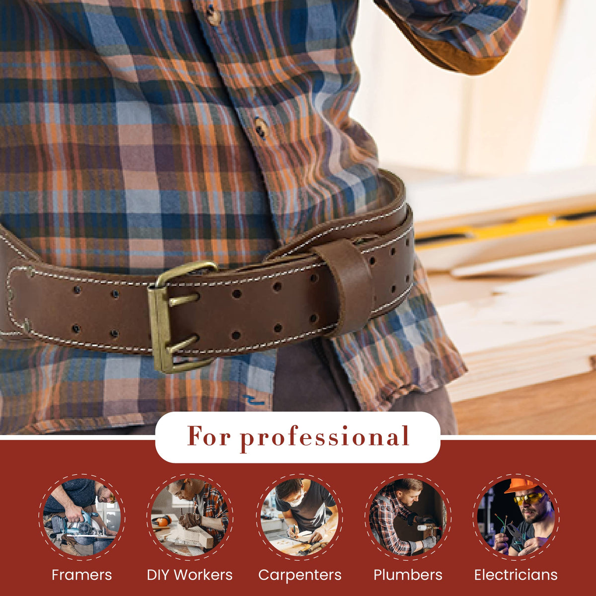 3" Wide Tapered Full-Grain Leather Work Belt V89304