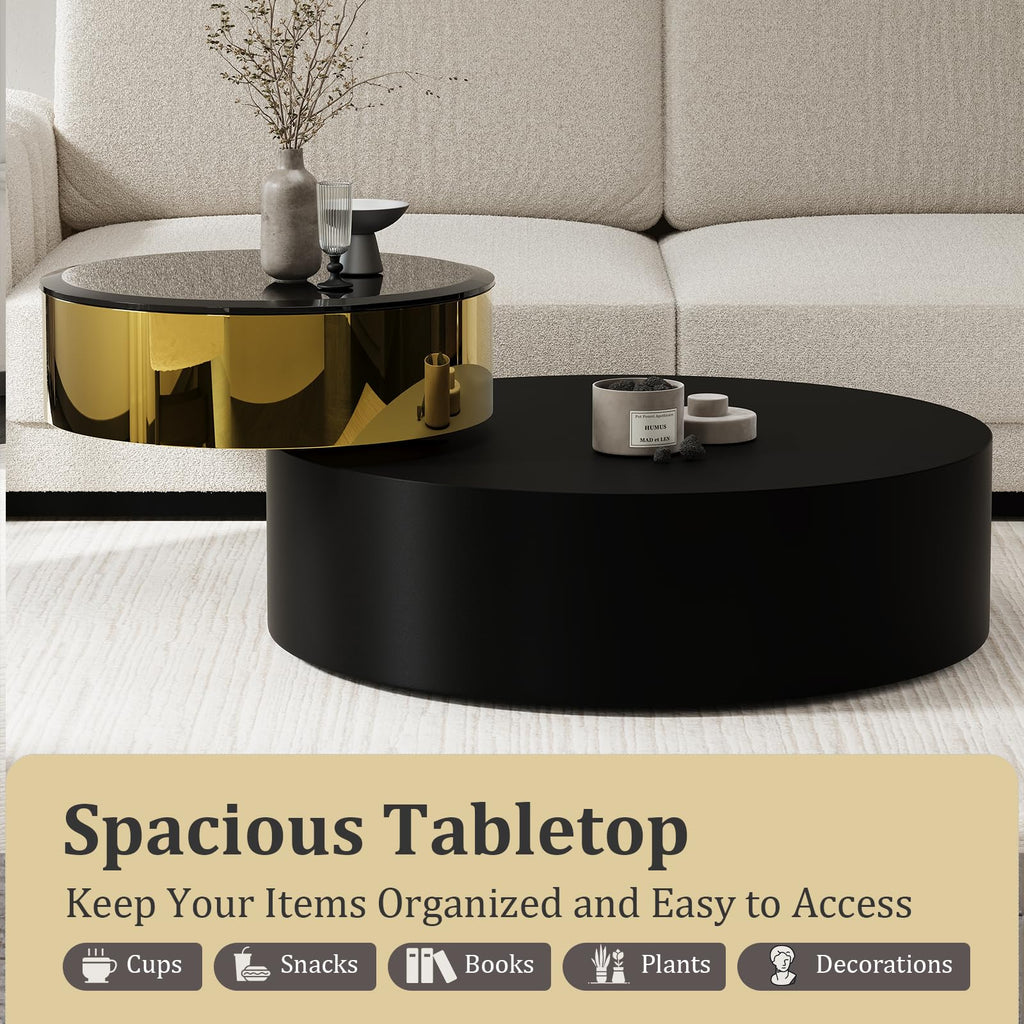 Round Rotating Coffee Table with Tempered Glass Top Y99977