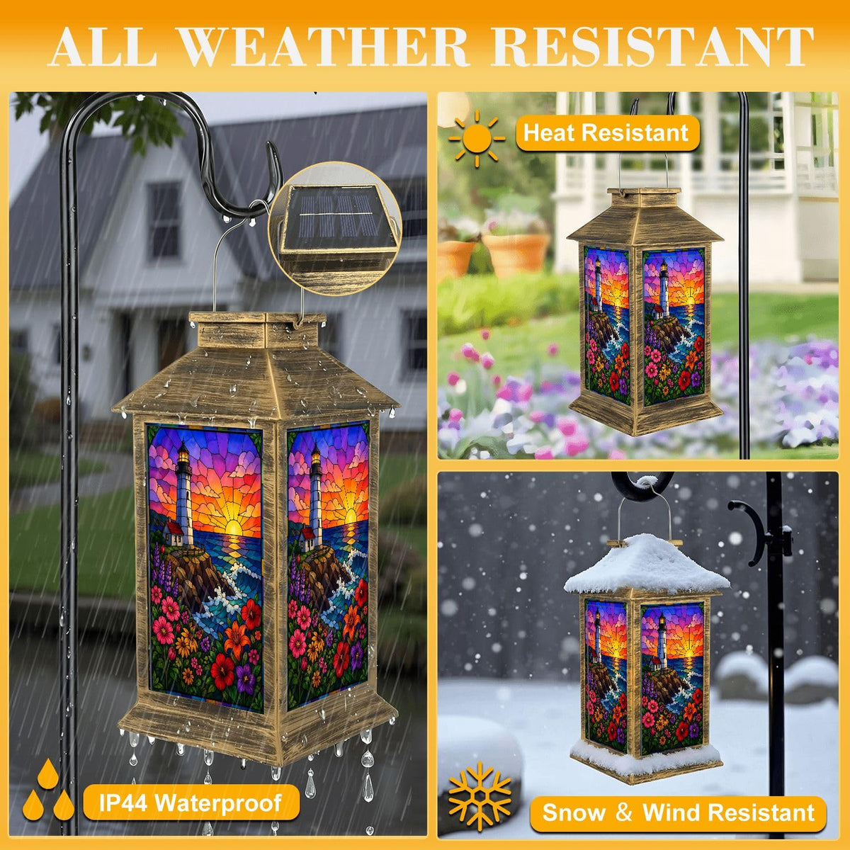 Waterproof Stained Glass Solar Lantern R83217
