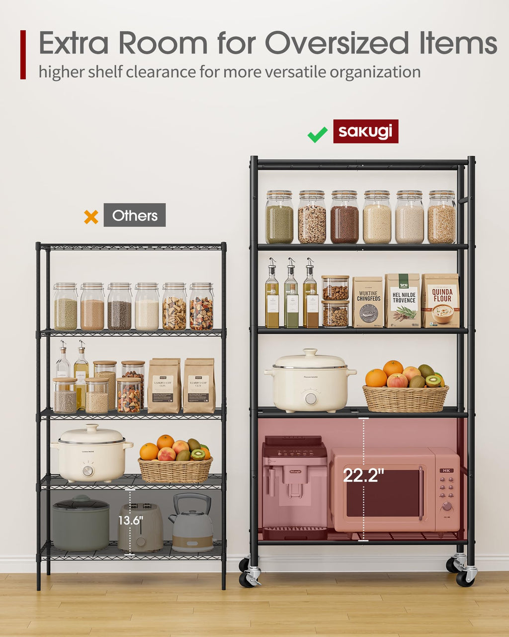 5-Tier Storage Shelves Black with Wheels W3530