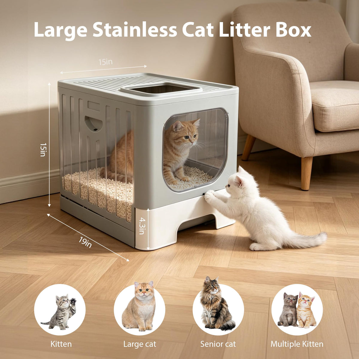 Stainless Steel Cat Litter Box with Lid D311150