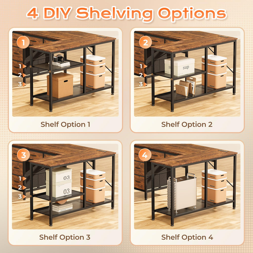 47 Inch L Shaped Desk with Power Outlets V9547