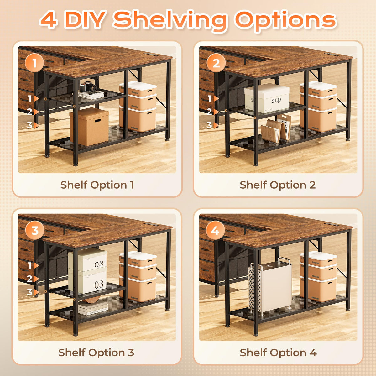 47 Inch L Shaped Desk with Power Outlets V9547