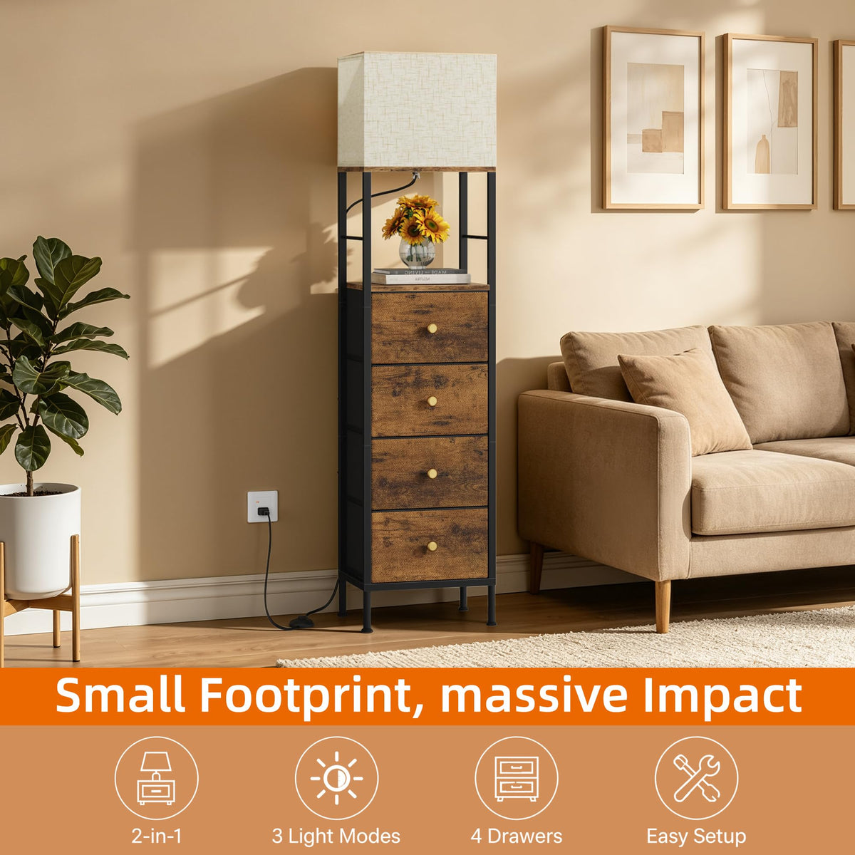 Tall Nightstand with Light & 4 Drawers G23013