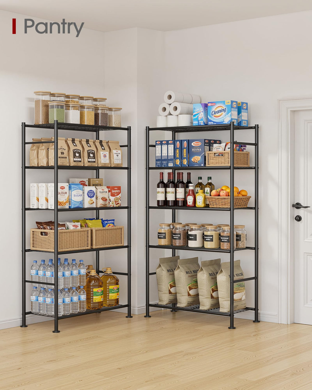 5-Tier Storage Shelves Black with Wheels W3530
