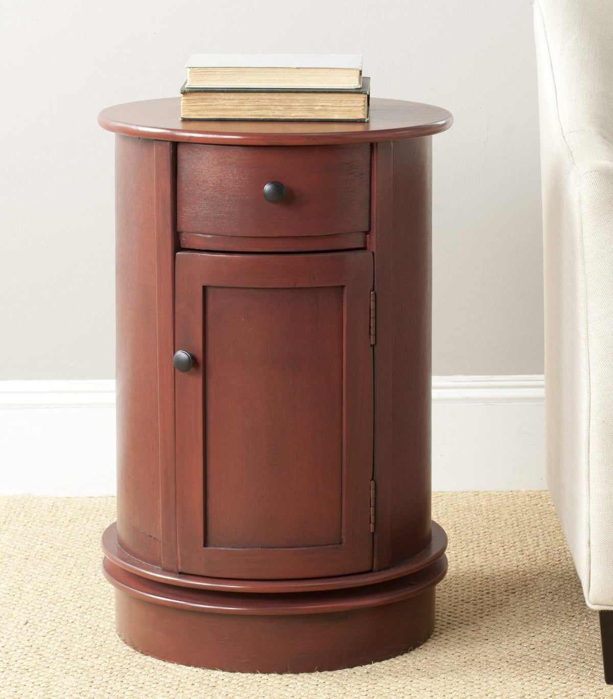 26" Dark Cherry Swivel Storage Accent Table T70581