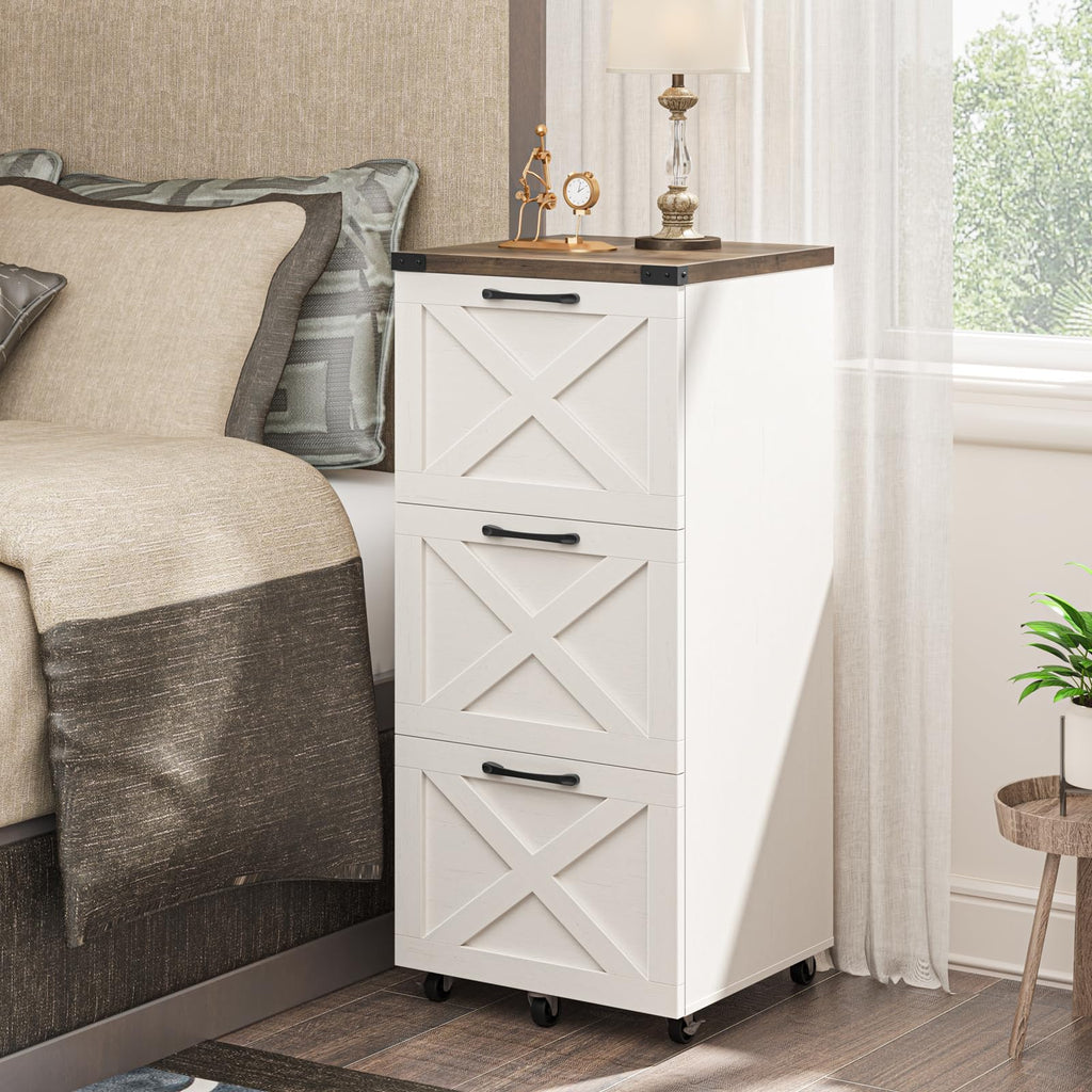 3 Drawer White File Cabinet with Wheels O244