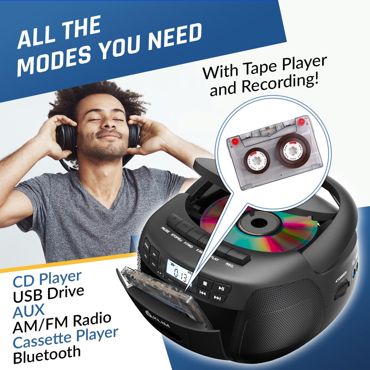 CD Cassette Player with Bluetooth Boombox N9291