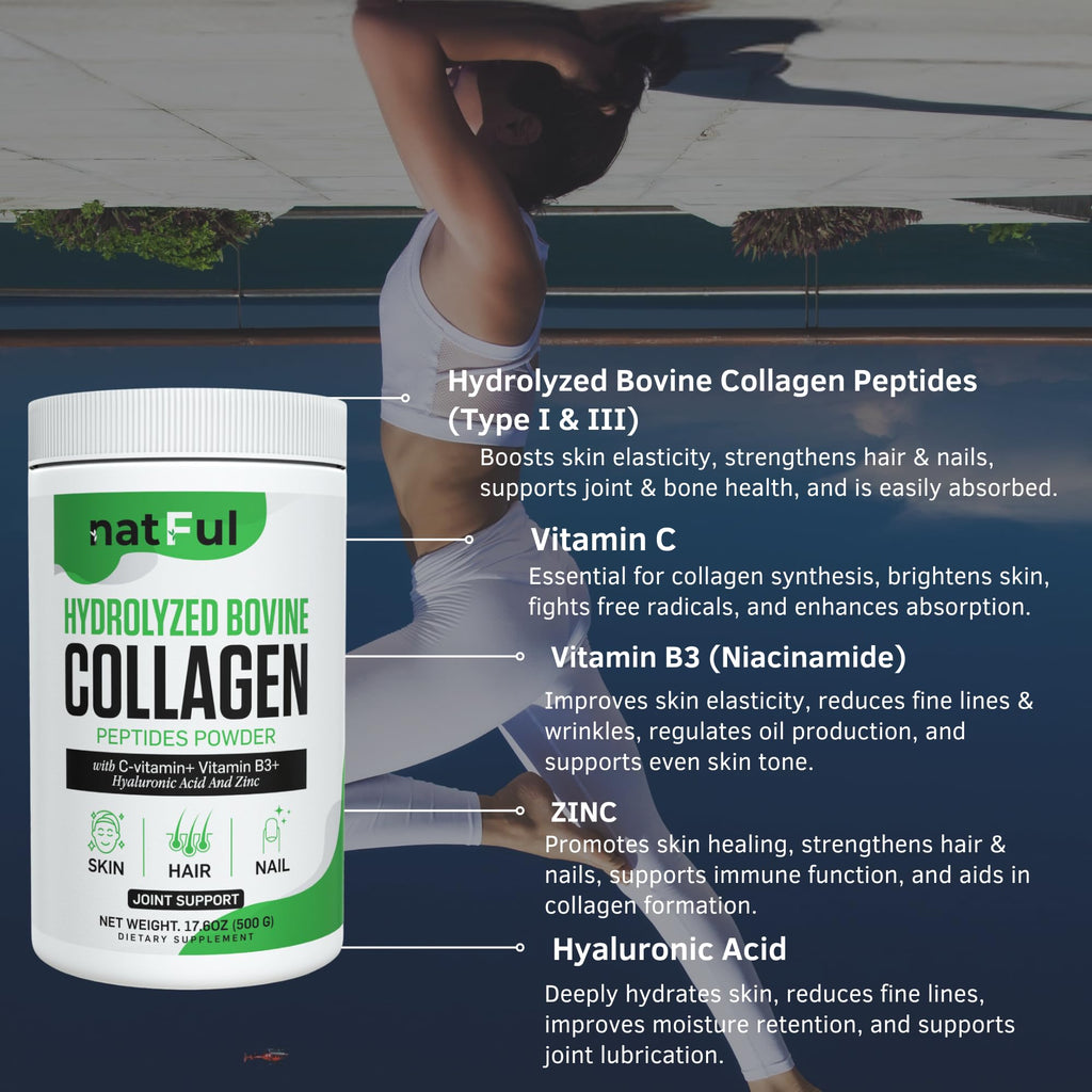 Hydrolyzed Bovine Collagen Peptides Powder with Vitamin C, Hyaluronic Acid, Zinc & B3 L54472