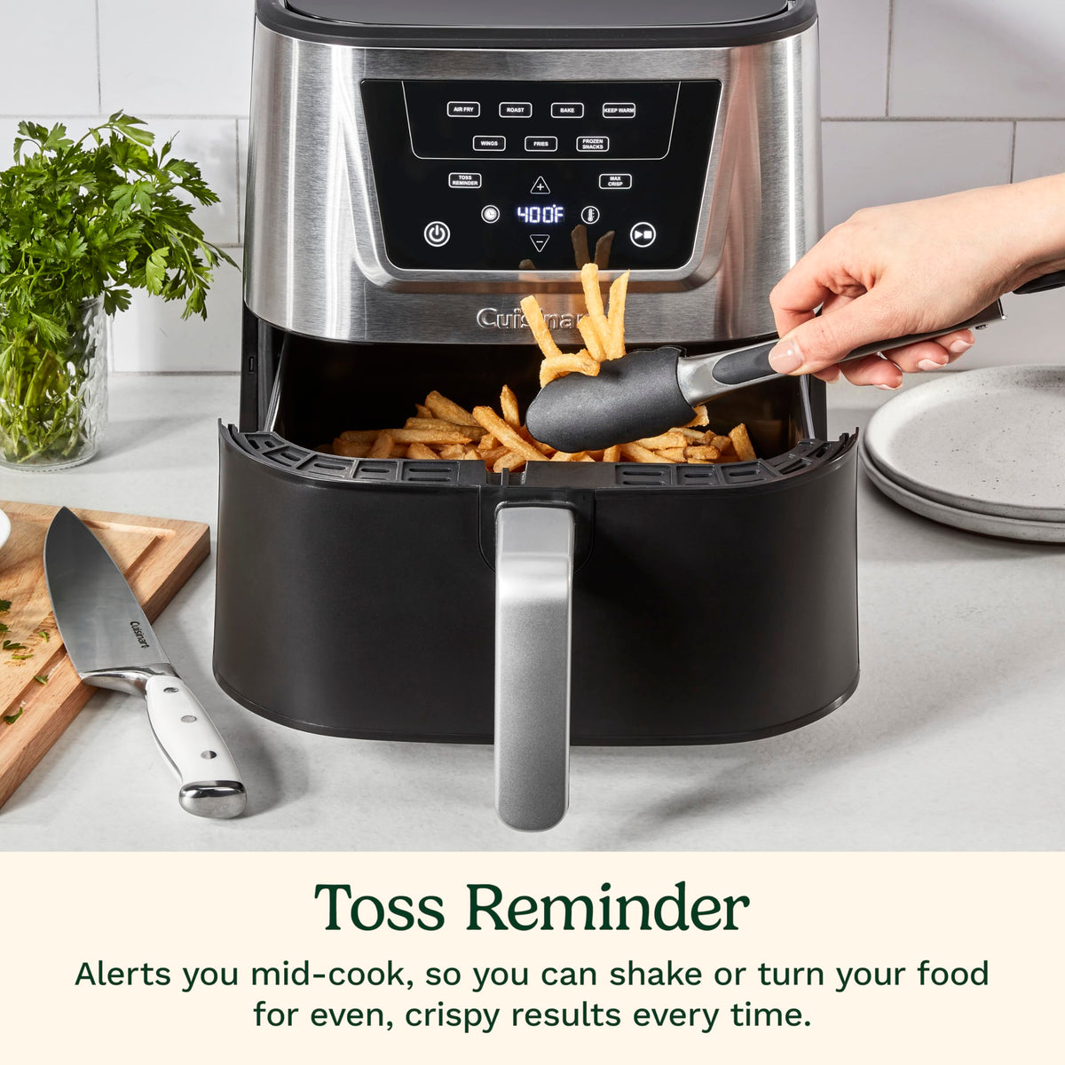 6-Quart Air Fryer with 4 Cooking Functions, Black & Stainless Steel B90911