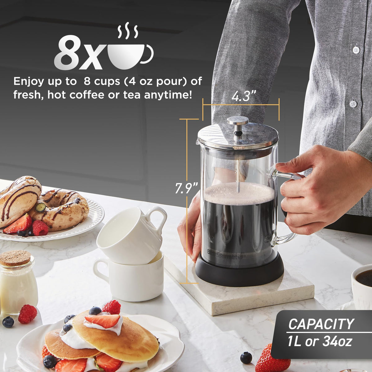 French Press Coffee Maker 1-Liter Glass Carafe P261