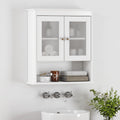 White Bathroom Wall Cabinet with Glass Doors P529922