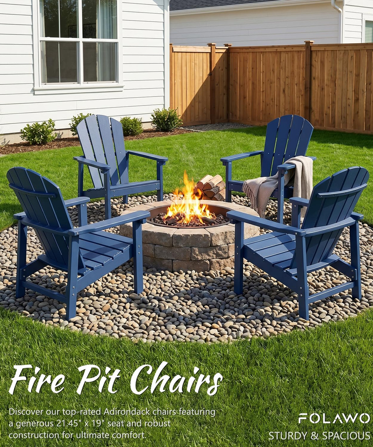 Navy Blue HDPE Adirondack Chair Set of 8 Y927