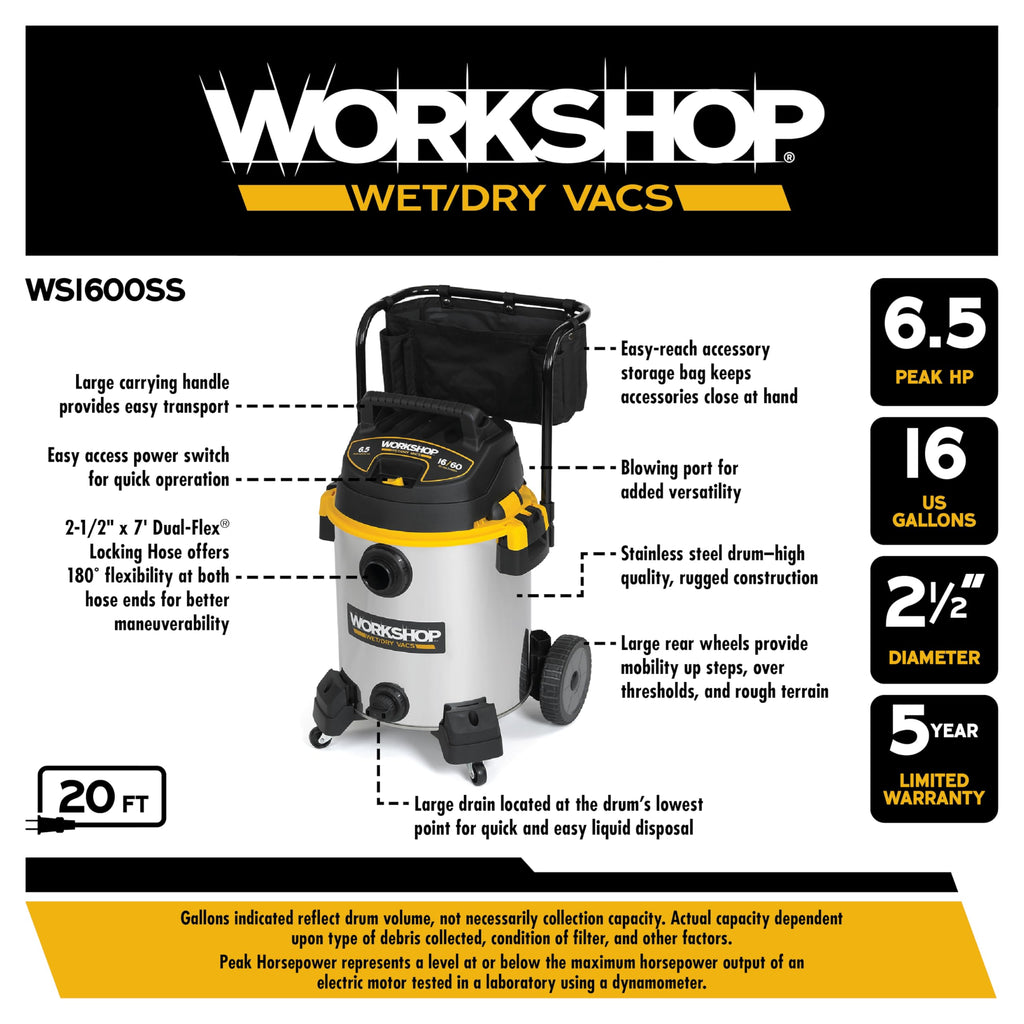 16-Gallon 6.5 Peak HP Wet Dry Vacuum Cleaner T325140