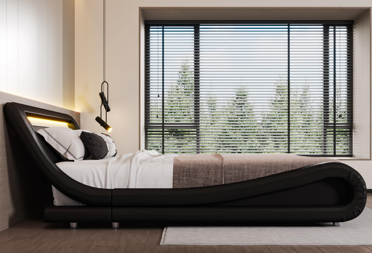 Full Size Bed Frame with Upholstered LED Headboard P186