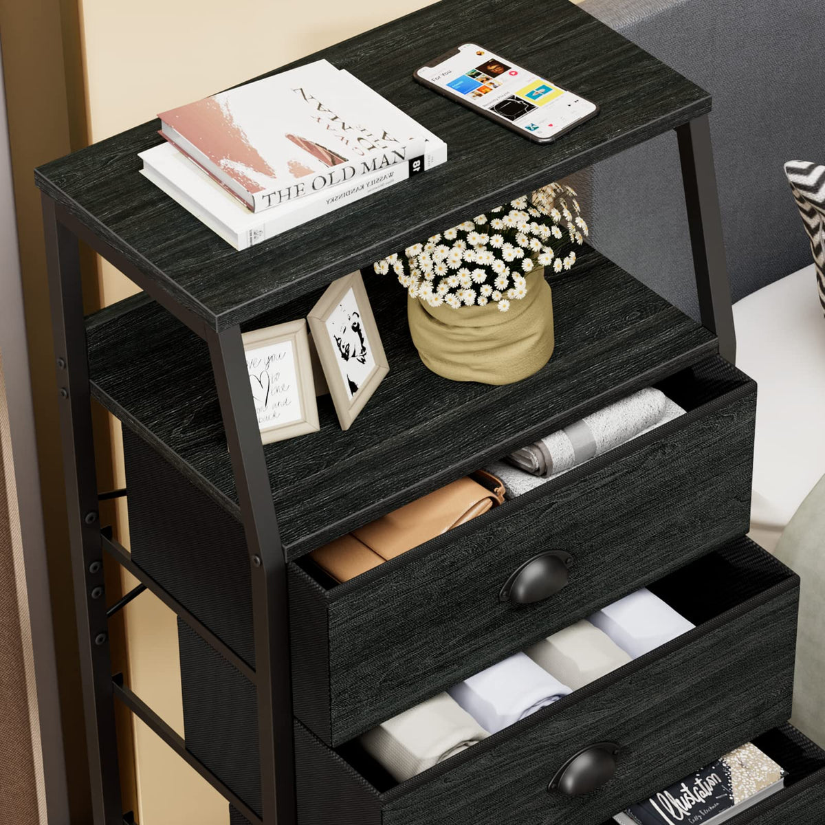 Tall Nightstand with Fabric Drawer K1044