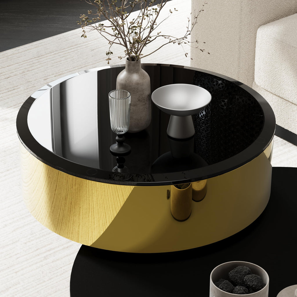 Round Rotating Coffee Table with Tempered Glass Top Y99977
