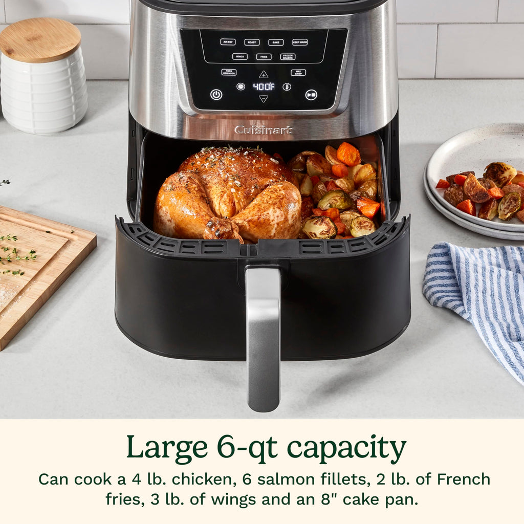 6-Quart Air Fryer with 4 Cooking Functions, Black & Stainless Steel B90911