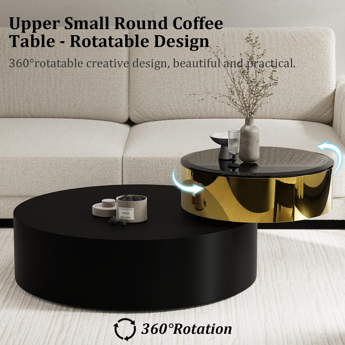 Round Rotating Coffee Table with Tempered Glass Top Y99977