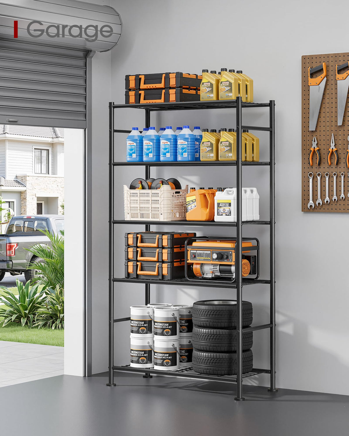 5-Tier Storage Shelves Black with Wheels W3530