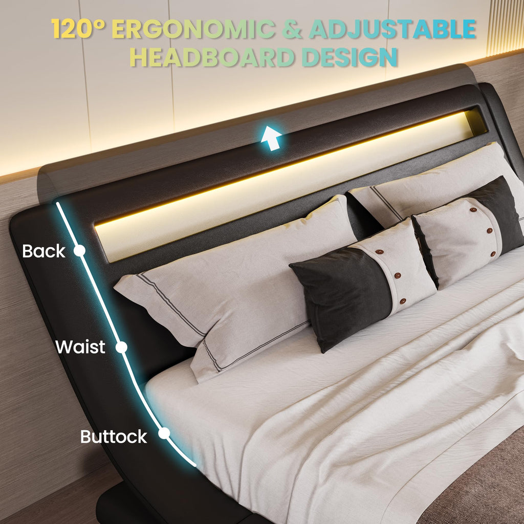 Full Size Bed Frame with Upholstered LED Headboard P186