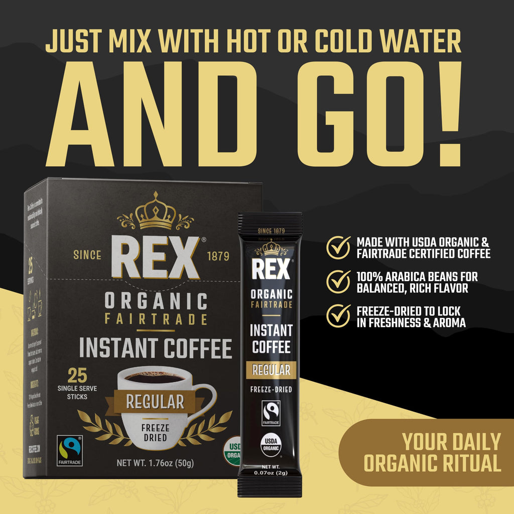 Organic Fairtrade Medium Roast Instant Coffee Sticks 25 Count G573