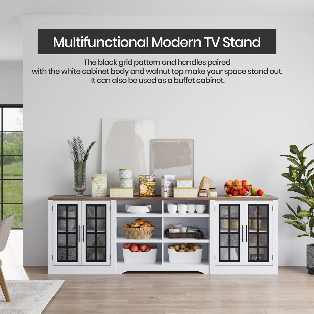 White TV Stand with Storage Cabinet and 3-Tier Open Shelves N176