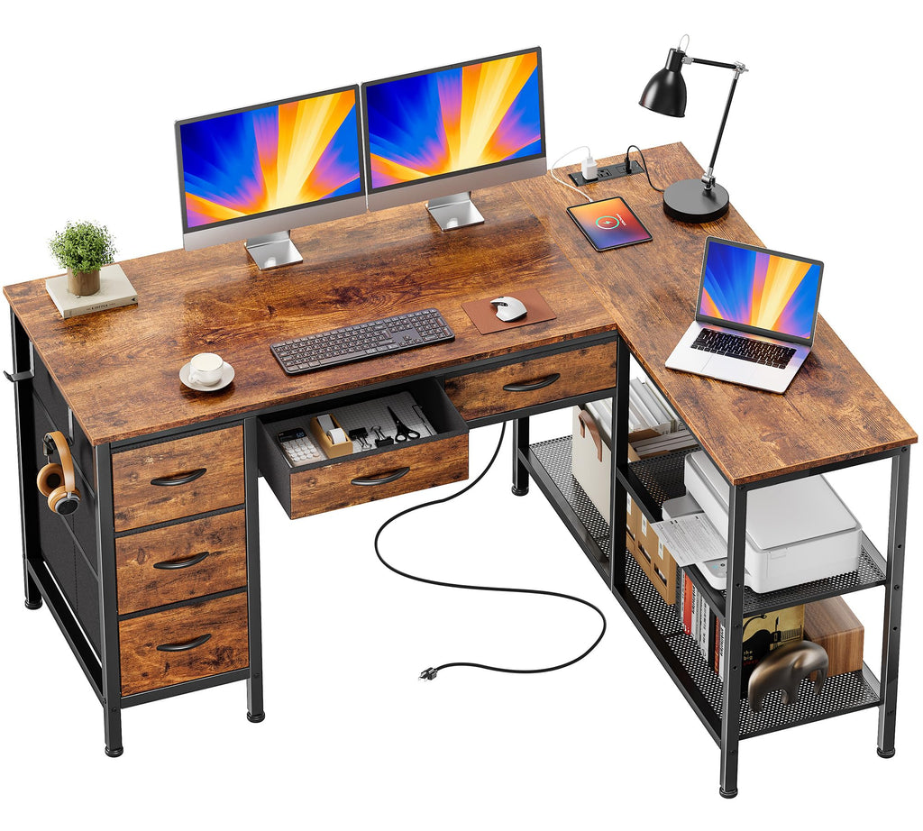 47 Inch L Shaped Desk with Power Outlets V9547